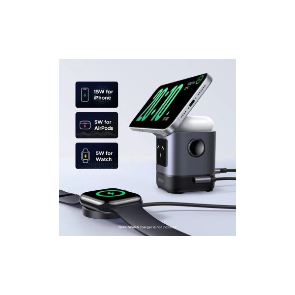 UGREEN Uno W709 (45775) Qi2, 15W, 2-in-1 Magnetic Wireless Charger, Black/Grey