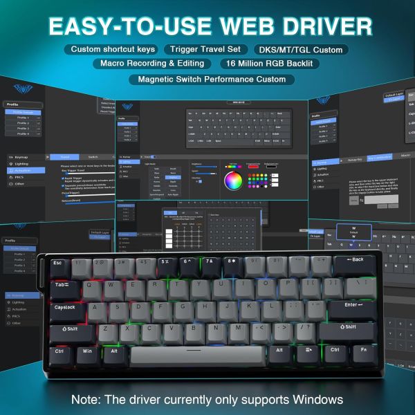Keyboard: AULA WIN60 HE Pro Edition RGB Wired Gaming Keyboard Light Grey/Dark gray (Xingyi Magnetic Switch)