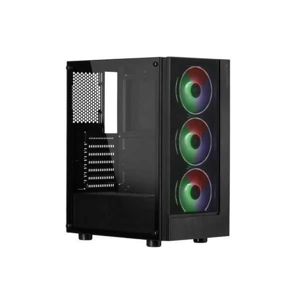 2E GAMING Computer case VIRTUS (G3301) MidT, 2xUSB2.0,1xUSB3.0, 3x120mm ARGB,TG (side panel),without PSU,black