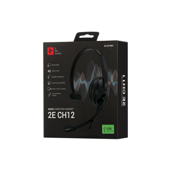 2E PC headset mono On-ear CH12 USB, omni-mic, 2m, black