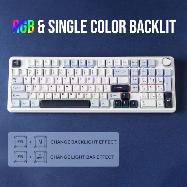 Keyboard: AULA F99 Customized Mechanical Keyboard Light Blue/White/Black Purple (Whale-Sea Switch)