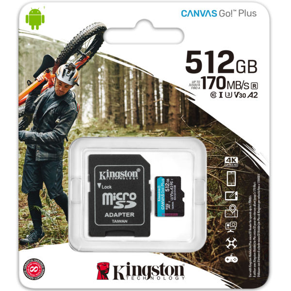 Kingston microSD 512GB C10 UHS-I U3 A2 R170/W90MB/s + SD