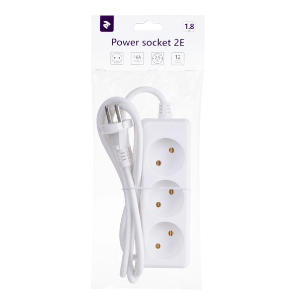 2E power strip 3XCEE7/17, 2G*1.0mm2, 1.8m, white
