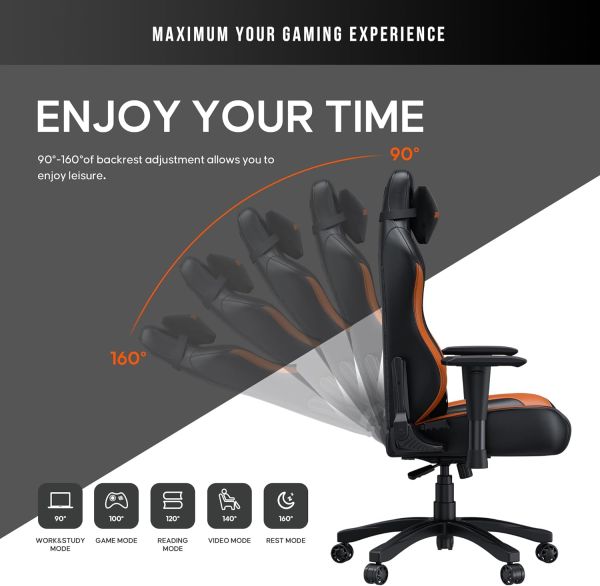 AndaSeat Chair Luna, PVC leather, 1D-Armrests, black-orange