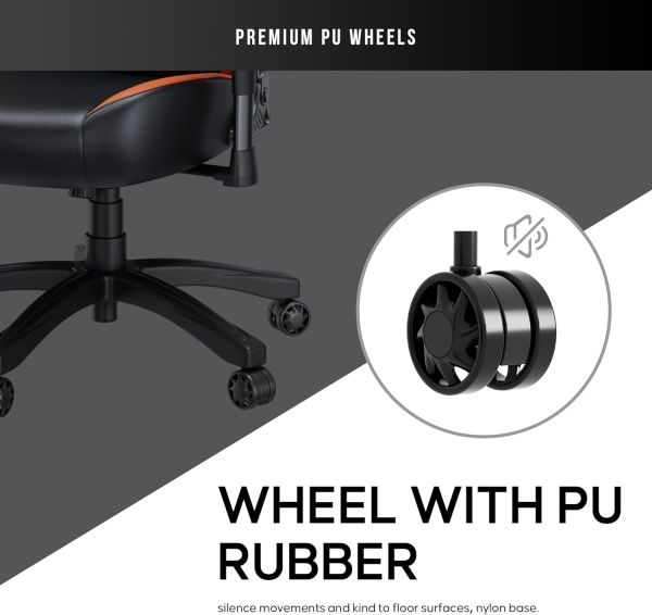 AndaSeat Chair Luna, PVC leather, 1D-Armrests, black-orange
