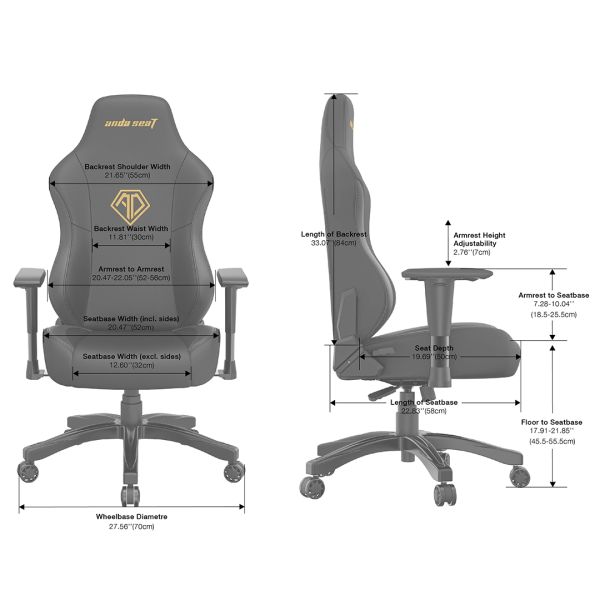 AndaSeat Chair Phantom 3, linen fabric, 1D-Armrests, black