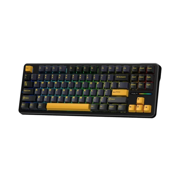 Keyboard: AULA F87 Wireless Tri Mode RGB Mechanical Gaming Keyboard Thunder Black/Dark Blue/Orange (Graywood Switch)