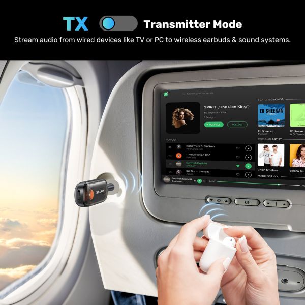 B1111A01, UNITEK, Bluetooth Adapter, 2-in-1 Bluetooth 5.3 Transmitter/Receiver, up to 10 m, latency 40ms, charge up to 10