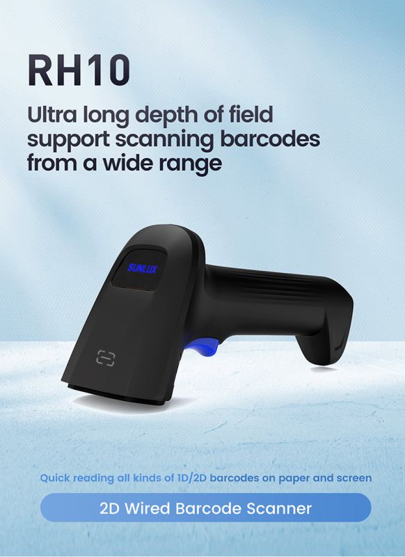 Barcode Scanner Sunlux RH10, USB-HID, USB-VCP, RS232, Barcode Scanner, Black