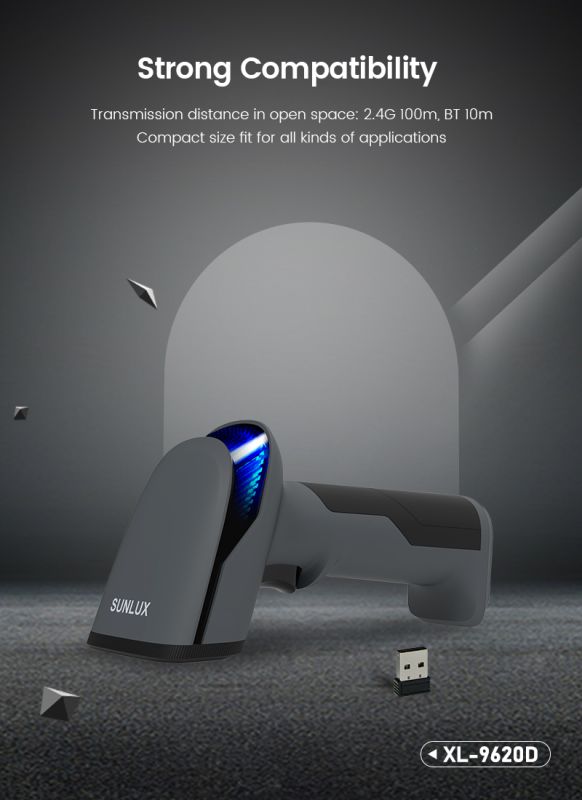 Barcode Scanner Sunlux XL-9620D, Bluetooth, USB, USB-VCP, Barcode Scanner, Black