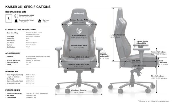 AndaSeat Chair Kaiser 3E, PVC leather, 4D-Armrests, white