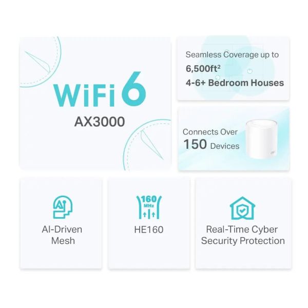 TP-Link, Deco X50(3-pack), AX3000 Whole Home Mesh Wi-Fi 6 System