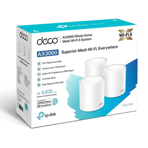 TP-Link, Deco X50(3-pack), AX3000 Whole Home Mesh Wi-Fi 6 System