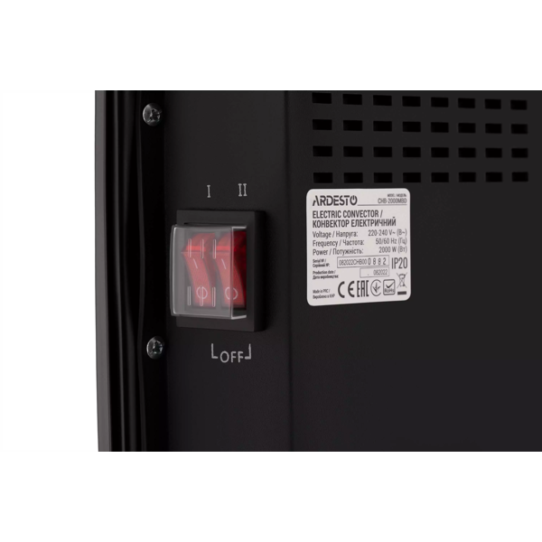 ARDESTO Convector, 20m2, 2000w, mechanical control, open heating element, drying, black