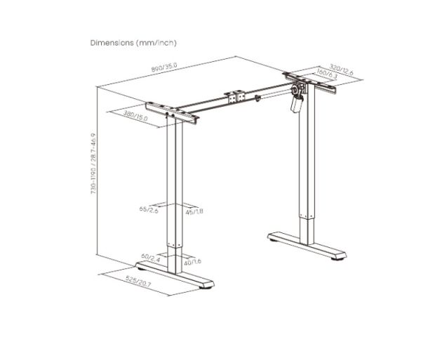 Electric Desk Leg: Vertex VX-SMSTD-01B Single-Motor Sit-Stand Desk (Frame Only)