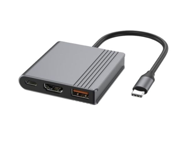 Adapter: Gembird A-CM-COMBO3-05 USB Type-C 3-in-1 multi-port Adapter (USB port+HDMI+USB-C video) Space Gray
