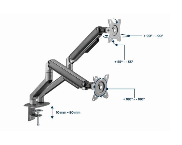Monitor Arm: Gembird MA-DA2-05 Desk mounted adjustable double Monitor Arm 17"-32" Space Grey