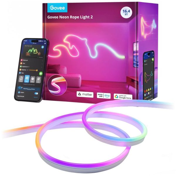 Govee 5M Neon Preinstalled Strip Light White support Matter(Homekit, Google, Alexa, Smarthings)
