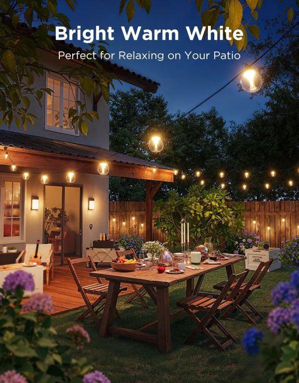 Govee H7025 Outdoor Clear Bulb String Lights, 15м, RGBIC/Warm White, WI-FI/Bluetooth, чорний