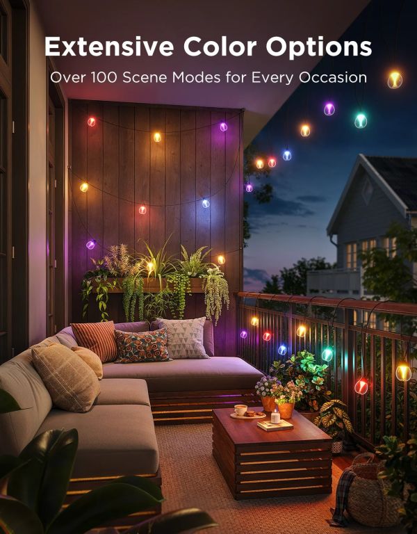 Govee H7025 Outdoor Clear Bulb String Lights, 15м, RGBIC/Warm White, WI-FI/Bluetooth, чорний