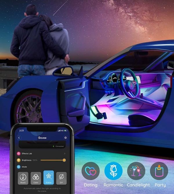 Govee RGBIC Interior Car Lights (30 Scene Mode + 4 Music Mode)--Without Remote Control