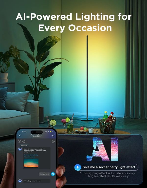 Govee H8076 Govee Floor Lamp lite, 1000Lm, RGBWW+RGBIC+WW, WI-FI/Bluetooth, чорний