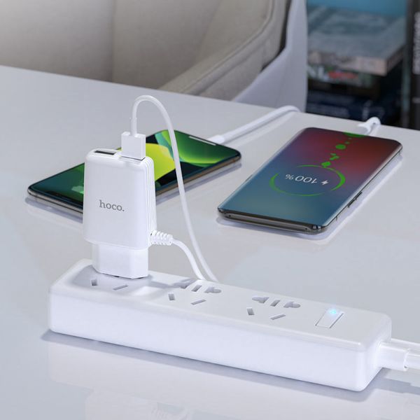 Wall charger “C82A Real power” EU dual port with built-in wire