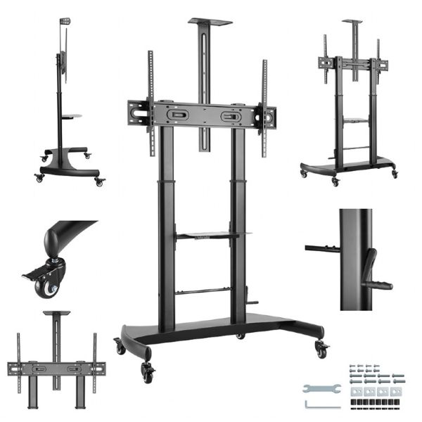 TV stand: Gembird TVS-100T-02 Height adjustable TV floor stand with caster wheels 60" - 100"