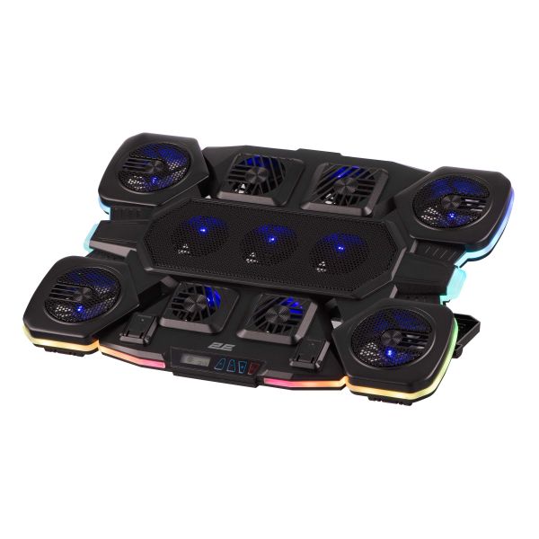 2E GAMING Laptop stand CPG-011, up to 17.3", 1xUSB-A, 1xUSB-C, LCD, RGB, black