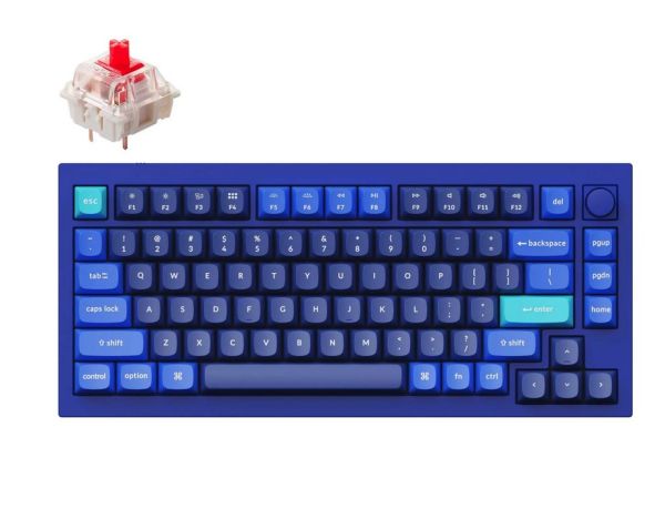Keychron Q1 QMK Custom HotSwappable Gateron Phantom Red Switch Mechanical Keyboard Full Assembled Navy Blue RGB with Knob Russian Layout