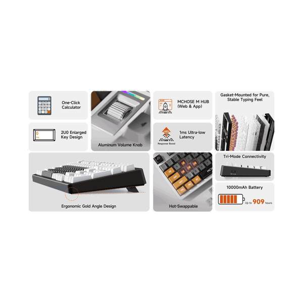 keyboard MCHOSE x Unbox Therapy UT98, Icy Creamsicle, USB-A/WL/BT, RGB, Retro Therapy