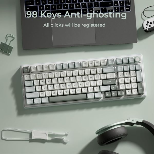 Royal Kludge RK R98PRO-SK-XW RGB Mechanical Keyboard, Beige Switch, Hot Swappable, Wired, Sky Cyan
