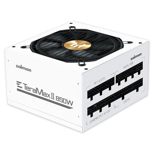 Zalman PSU Teramax 2 WH  (850W), >90%, 80+ Gold, 120mm, 1xMB 28pin (18+10), 2xCPU 8pin(4+4), 3xMolex, 12xSATA, 4xPCIe 8pin(6+2), 1x12VHPWR, Fully Modular