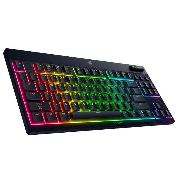 Razer Keyboard mechanical BlackWidow V4 Low-profile TKL HyperSpeed, 87key, Yellow Switch, USB-A/WL/BT, EN, RGB, black