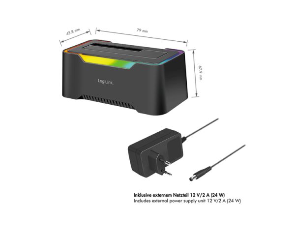 Docking station: Logilink QP0035 USB-C 3.2 Gen 1 2.5" & 3.5" SATA HDD/SSD RGB Docking station Black
