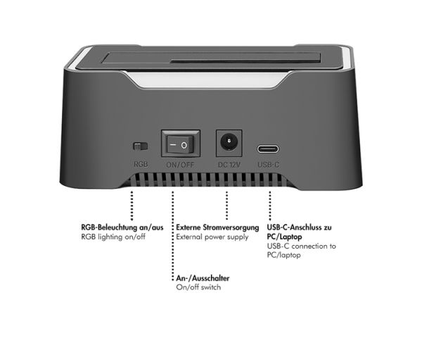 Docking station: Logilink QP0035 USB-C 3.2 Gen 1 2.5" & 3.5" SATA HDD/SSD RGB Docking station Black