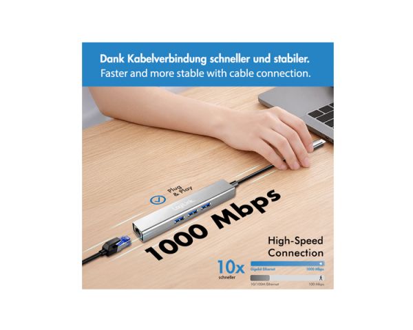 USB hub: Logilink UA0461 USB-C 3-Port Hub Gigabit Adapter 15cm