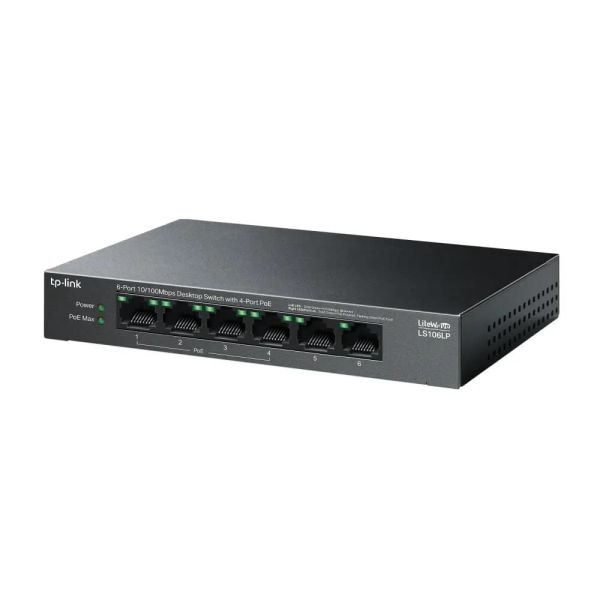 LS106LP, TP-Link, 6-Port 10/100Mbps Desktop Switch with 4-Port PoE, 41 W