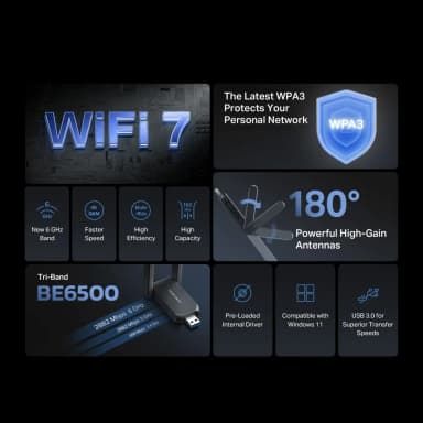 MERCUSYS, MA37BEH, BE6500 Wi-Fi 7 High Gain Wireless USB Adapter