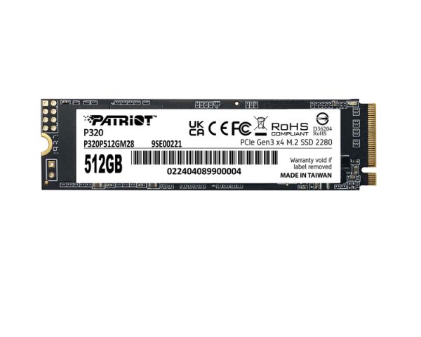 Hard Drive: Patriot P320 512GB SSD M.2 2280 PCIe Gen 3.0 x4 NVMe - P320P512GM28