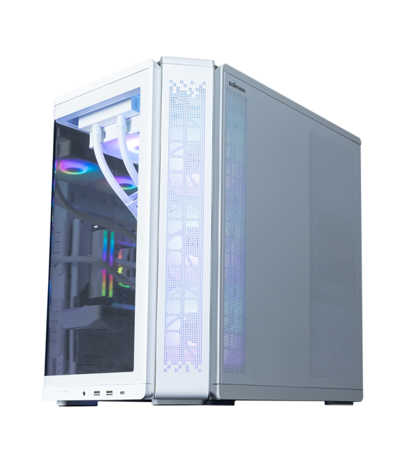 Zalman PC case P60 without PSU, 2xUSB3.0, 1x Type C, 3x120мм ARGB Reverse, 2x120мм ARGB, VGA 435мм, LCS ready, Curved Tempered Glass, Dual Chamber, ATX, white