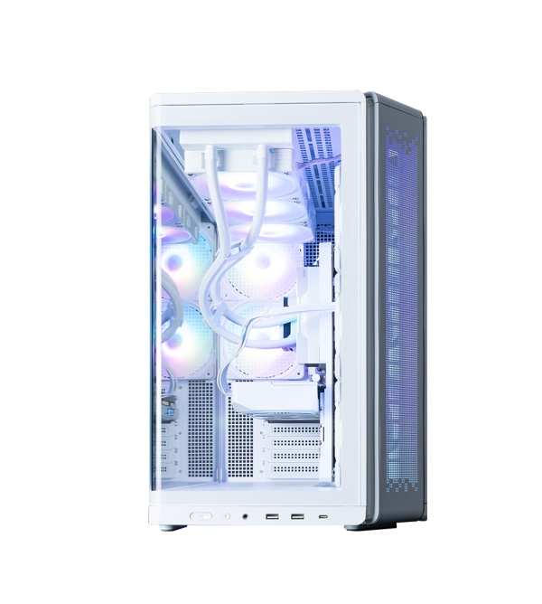 Zalman PC case P60 without PSU, 2xUSB3.0, 1x Type C, 3x120мм ARGB Reverse, 2x120мм ARGB, VGA 435мм, LCS ready, Curved Tempered Glass, Dual Chamber, ATX, white