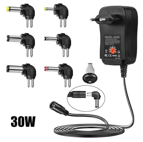 Universal Adapter 30W Power Wall Plug-in Adapter with 5V 2.1A USB Port, Tips: 6 PCS, Cable Length: About 1.2m