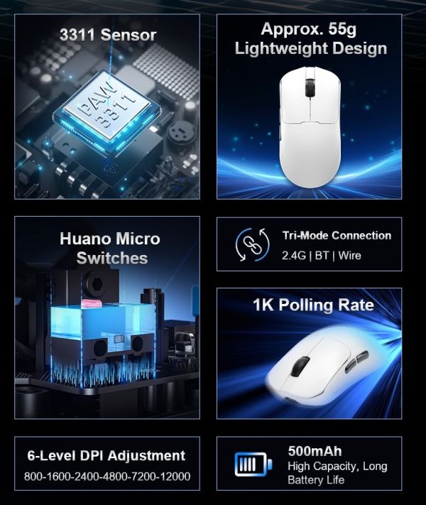 Mouse: AULA SC380Pro Rechargeable Wireless Tri-mode Gaming Mouse White