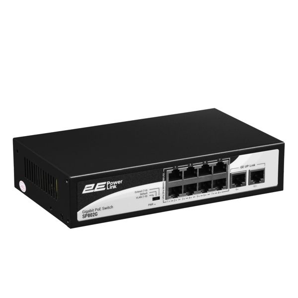 2E PowerLink Switch SP802G 10xGE (8xPoE, 2xUplink), 120W, Unmanaged