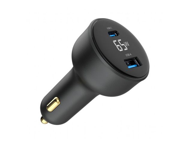 Charger: Gembird TA-UC-AC2PD65LCD-CAR-01 2-port USB Car Fast Charger USB-C PD LCD 65W Black