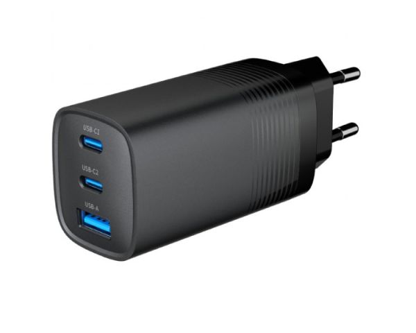 Adapter: Gembird TA-UC-PDQC65-01-BK 3-port 65 W GaN USB PowerDelivery fast charger Black