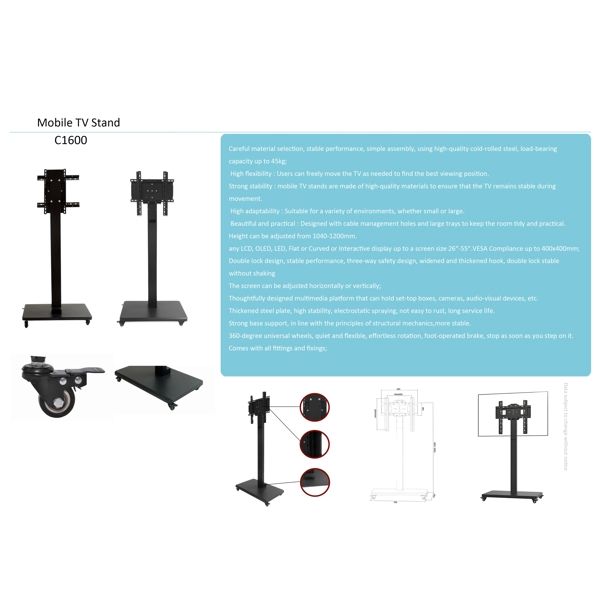 TV Mount Allscreen C1600, 26”-55”, TV Mount With Roller, Black