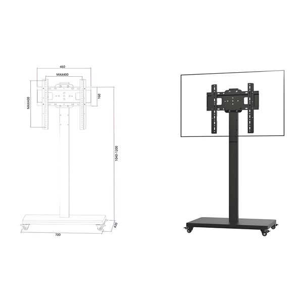 TV Mount Allscreen C1600, 26”-55”, TV Mount With Roller, Black