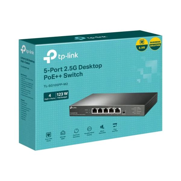 TL-SG105PP-M2, TPLINK, Switch, 5-Port 2.5G Desktop Switch with 4-Port PoE++, 123W.